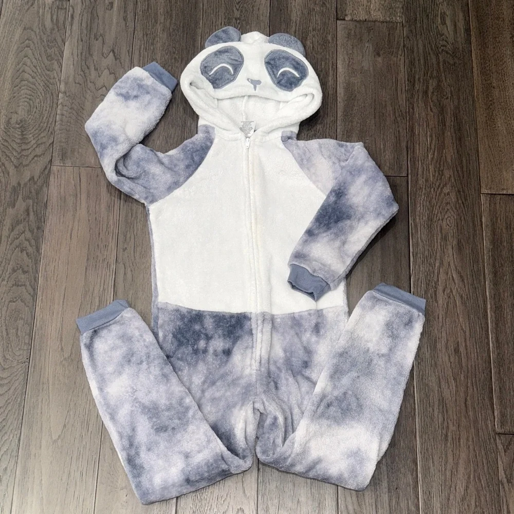 Cozy plush fleece like Panda Kids One Piece hooded pajama footless jumper